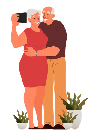 Senior couple taking selfie together Illustration
