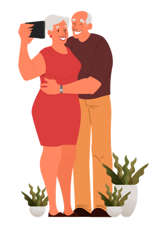 Senior couple taking selfie together  Illustration