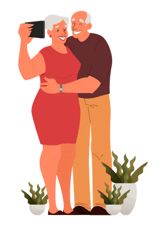 Senior couple taking selfie together  Illustration