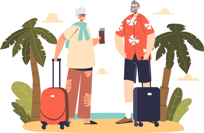 Senior couple travel on seaside vacation Illustration