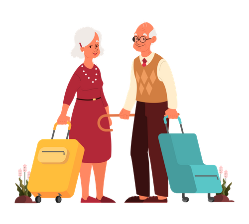 Senior couple travelling together Illustration