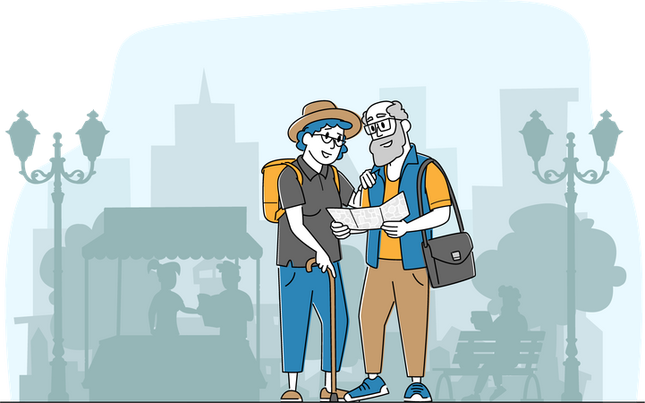 Senior couple travelling together  Illustration