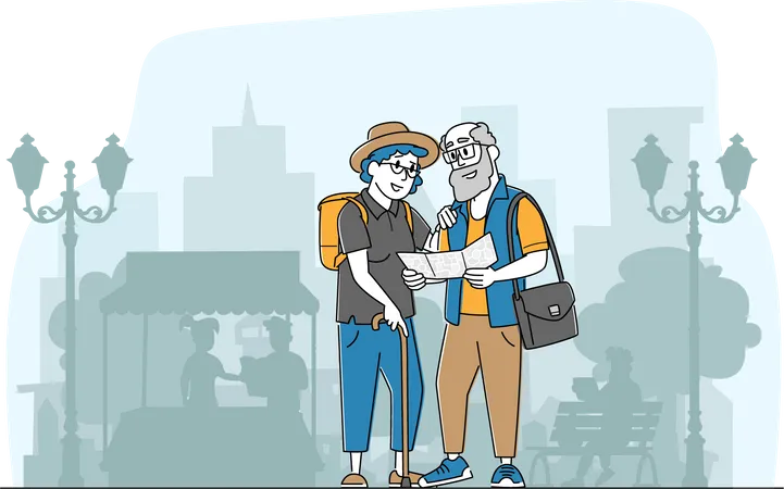 Senior couple travelling together  Illustration