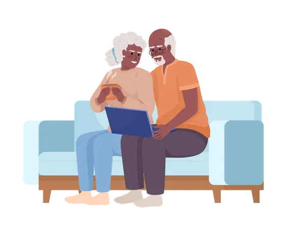 Senior couple using laptop  Illustration