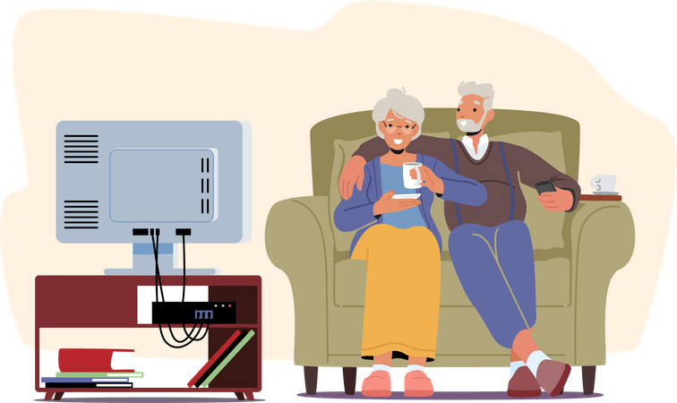 Senior Couple Watching Tv  Illustration