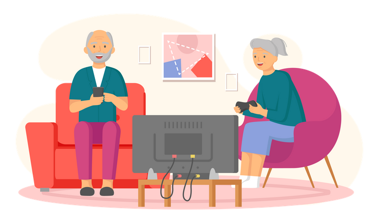 Senior couple watching TV  Illustration