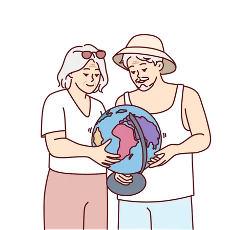 Senior couple watching world map  Illustration