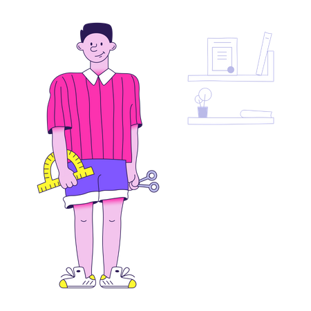 Senior designer holding design tools  Illustration