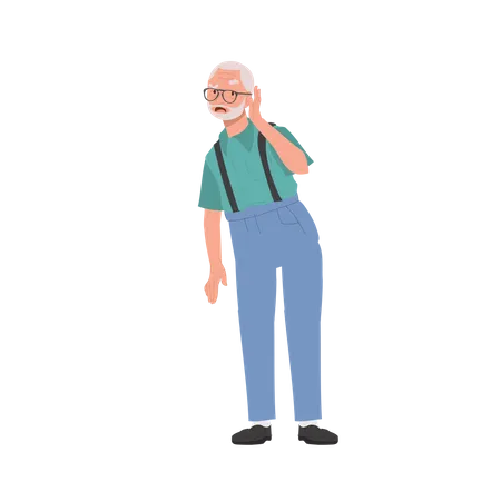 Senior Ear Health Issues Ear Problem In Older Age Concept Elderly Man With Hearing Loss Illustration