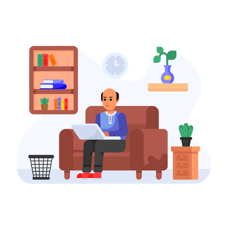 Senior Employee doing work from home  Illustration