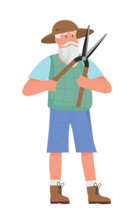 Senior farmer holding cutter  Illustration