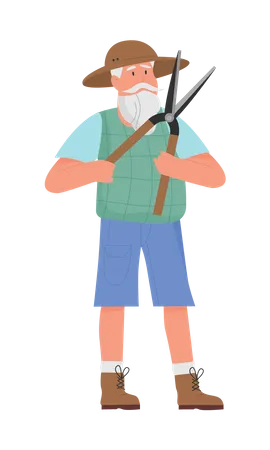 Senior farmer holding cutter  Illustration