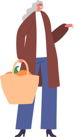 Senior female character with shopping bag Illustration