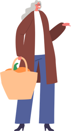 Senior female character with shopping bag  Illustration