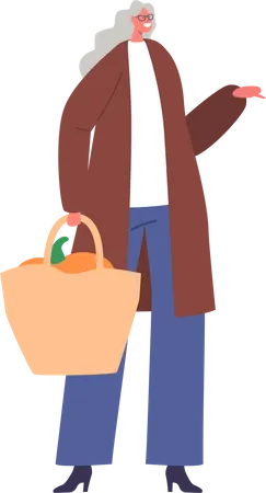 Senior female character with shopping bag  Illustration