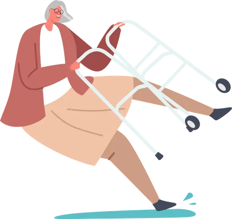 Senior Female Falling Down on the Ground Illustration