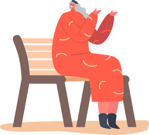 Senior Female on bench  Illustration