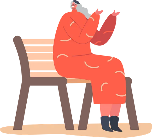 Senior Female on bench Illustration