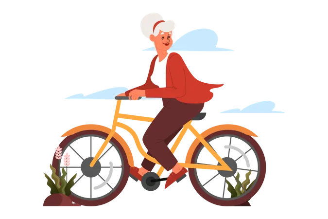 Senior Female riding bicycle Illustration