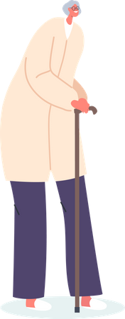 Senior Female Walking with Cane  Illustration