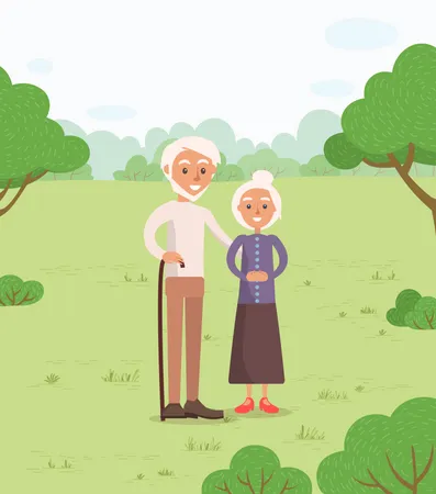 Femme âgée et homme se relaxant dans le parc  Illustration