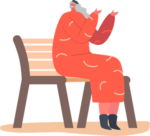 Femme senior sur banc  Illustration