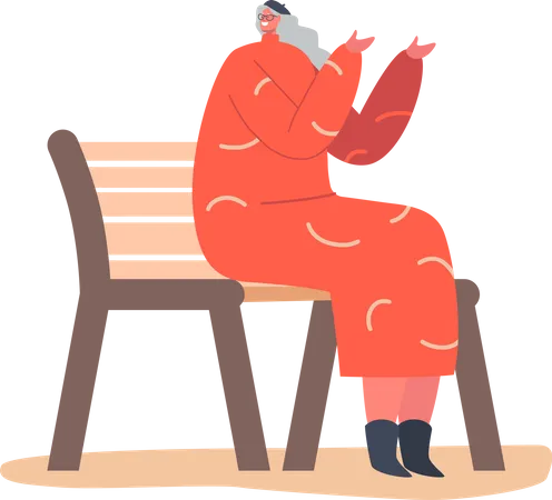 Femme senior sur banc  Illustration