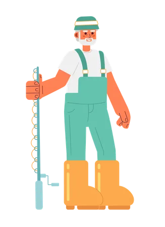 Senior Fisher Holding Fishing Rod Flat Concept Vector Spot Illustration Hobby Activity 2 D Cartoon Character On White For Web UI Design Isolated Editable Creative Hero Image Illustration