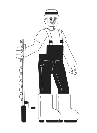 Senior fisher holding fishing rod  Illustration