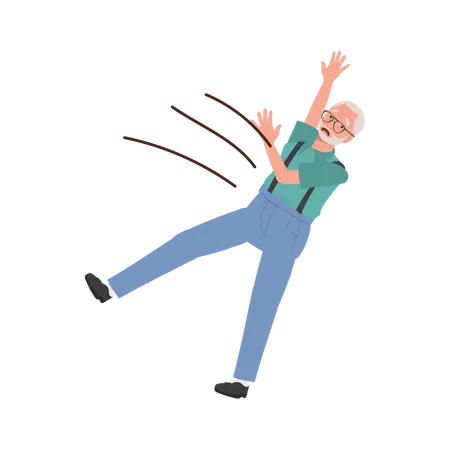 Senior grandfather slips outdoors accidental slip  Illustration