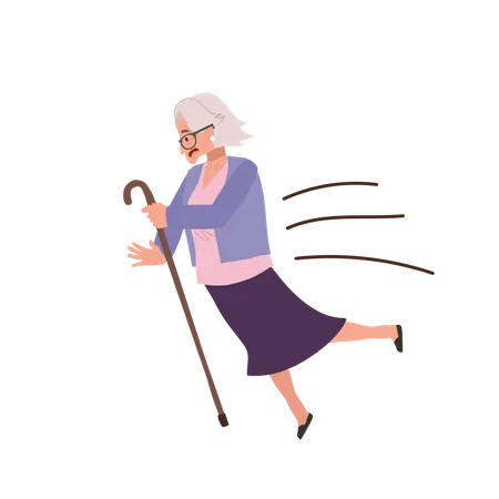 Senior grandmother slips outdoors  Illustration