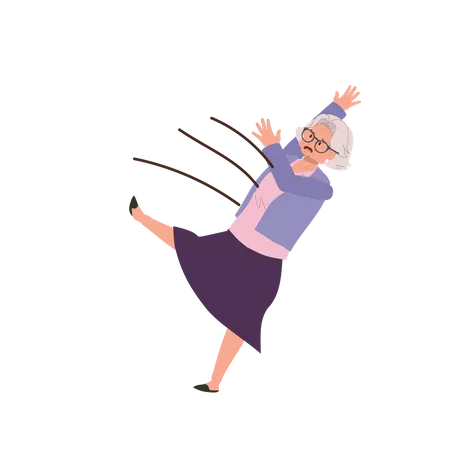 Elderly Woman Stumbling A Senior Grandmother Slips Outdoors Accidental Slip Flat Vector Cartoon Illustration Illustration