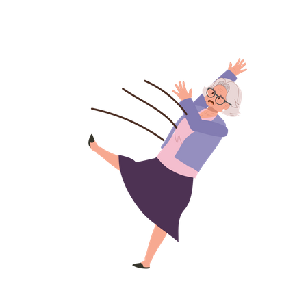 Senior grandmother slips outdoors  Illustration