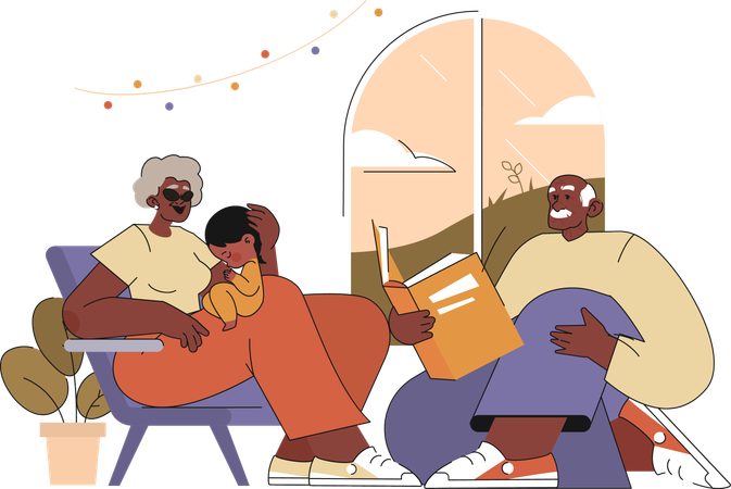 Senior grandparents playing with grandson  Illustration