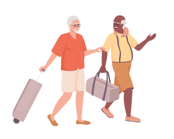 Amis masculins seniors partant en vacances  Illustration