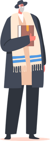 Senior Jewish Man Holding Torah Book in Hands  Illustration