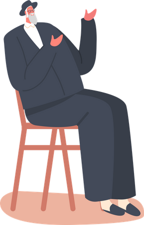 Senior Jewish Man in Black Suit and Sit on Chair  Illustration