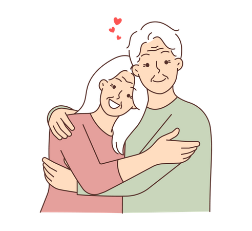 Senior ladies giving love hug Illustration