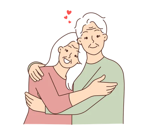 Senior ladies giving love hug Illustration