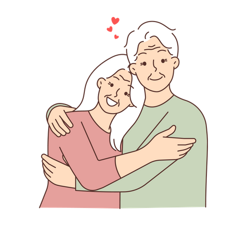 Senior ladies giving love hug  Illustration