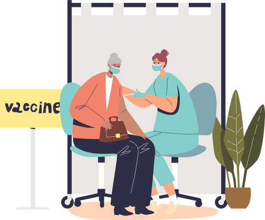 Senior lady get vaccinated in clinic Illustration