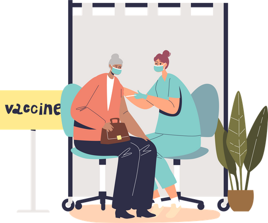 Senior lady get vaccinated in clinic  Illustration