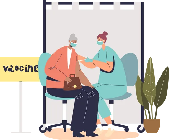 Senior lady get vaccinated in clinic  Illustration