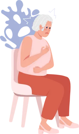 Senior Lady Has Heart Attack Semi Flat Color Vector Character Sitting Figure Full Body Person On White Panic Attack Simple Cartoon Style Illustration For Web Graphic Design And Animation Illustration