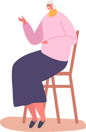 Senior Lady Sitting on Chair Illustration