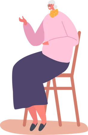 Senior Lady Sitting on Chair  Illustration