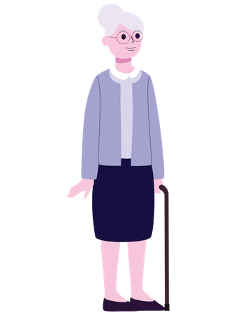 Senior lady standing with stick Illustration