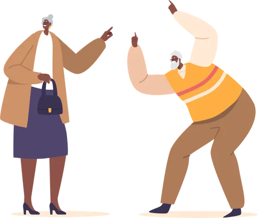 Senior Male And Female Characters Pointing Or Indicating Gestures Their Experienced Fingers Serving As Guides Offering Insights And Valuable Advice Cartoon People Vector Illustration Illustration