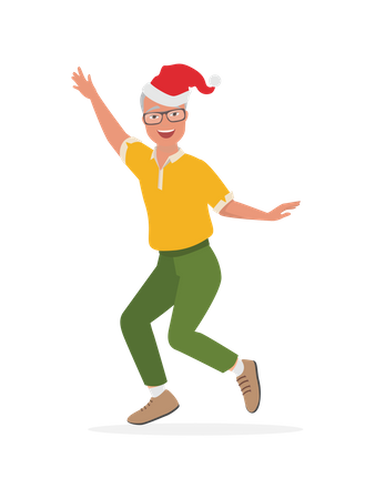 Senior male dancing in christmas party  Illustration