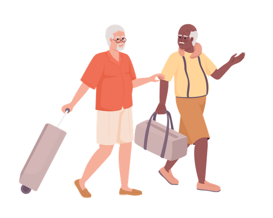 Senior male friends going on vacation  Illustration